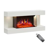 FLAMEKO Atacama 32"/82cm Wall Mounted Fireplace All-in-One with Downlights and Remote Control 1.8kW Heater in White