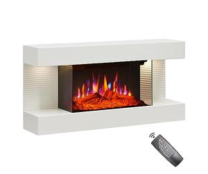 FLAMEKO Atacama 32"/82cm Wall Mounted Fireplace All-in-One with Downlights and Remote Control 1.8kW Heater in White