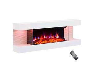 FLAMEKO Atacama 44"/112cm Wall Mounted Electric Fireplace All-in-One with Downlights and Remote 1.8kW Heater in White