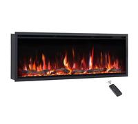 FLAMEKO Avena 127cm/50" 3-in-1 Slim Frame Recessed Media Wall/Wall Mounted/Freestanding Electric Fireplace with Multi Flame Colours, with Logs & Crystals, Heater 750W & 1.5kW