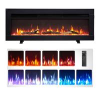 FlameKo Dilton 36"/92cm 3 in 1 Electric Fireplace with Logs, Freestanding, Wall Mounted, Recessed, 9 Colour Flame Effect, Media Wall Compatible, 900W - 1800W Heater, Remote Control