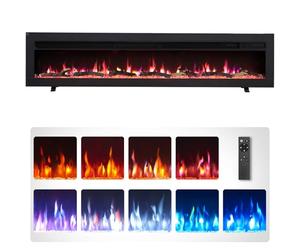 FLAMEKO Dilton 60"/152cm 3-in-1 Electric Fireplace with Logs & Crystals, Freestanding, Wall Mounted, Recessed, 9 Colour Flame Effect, Media Wall Compatible, 900W - 1800W Heater, Remote