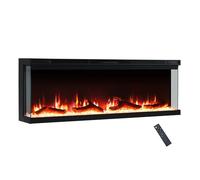 FLAMEKO Leura 127cm/50" 3-Sided Panoramic View Electric Fireplace or Recessed, 9 Colour LED Flame Effect, TV Safe Media Wall Fire, 2 Heat Settings 900-1800W, Remote, Logs & Crystals Included