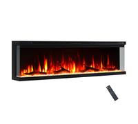 FLAMEKO Leura 152cm/60" 3-Sided Panoramic View Electric Fireplace or Recessed, 9 Colour LED Flame Effect, TV Safe Media Wall Fire, 2 Heat Settings 900-1800W, Remote, Logs & Crystals Included