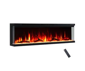FlameKo Leura 152cm/60" 3 Sided view Electric Fireplace Wall Mounted or Recessed 9 Colour Flame Effect TV Compatiable Media Wall Fire Heater 900W/1800W, Remote Control