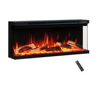 FlameKo Leura with Premium Logs 102cm/40" 3 Sided view Electric Fireplace Wall Mounted or Recessed 9 Colour Flame Effect TV Compatible Media Wall Fire Heater 900W/1800W, Remote Control