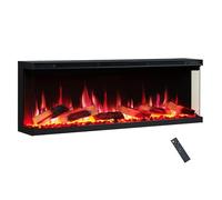 FlameKo Leura with Premium Logs 127cm/50" 3 Sided view Electric Fireplace Wall Mounted or Recessed 9 Colour Flame Effect TV Compatible Media Wall Fire Heater 900W/1800W, Remote Control