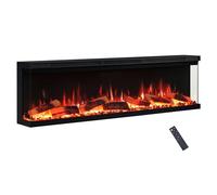FLAMEKO Leura with Premium Logs 152cm/60" 3-Sided Panoramic View Electric Fireplace or Recessed, 9 Colour LED Flame Effect, TV Safe Media Wall Fire, 2 Heat Settings 900-1800W, Remote