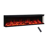 FlameKo Leura with Premium Logs 183cm/70" 3 Sided view Electric Fireplace Wall Mounted or Recessed 9 Colour Flame Effect TV Compatible Media Wall Fire Heater 900W/1800W, Remote Control