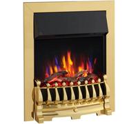 Flameko Verona 16" Electric Fireplace Insert, Logs And Black Chips Included 2Kw Heater, Brass Trim, Blenheim Fret, Remote