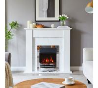 Flameko Verona 16" Electric Fireplace Insert, Logs And Black Chips Included 2Kw Heater, Chrome Trim, Blenheim Fret, Remote