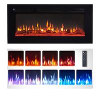 FlameKo Wilton 36"/92cm Electric Fireplace, Wall Mounted, Recessed, 9 Colour Flame Effect, Media Wall Compatible, 900W - 1800W Heater, Remote Control