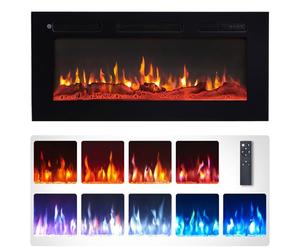 FlameKo Wilton 36"/92cm Electric Fireplace, Wall Mounted, Recessed, 9 Colour Flame Effect, Media Wall Compatible, 900W - 1800W Heater, Remote Control
