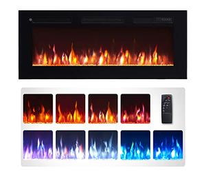 FlameKo Wilton 40"/102cm Electric Fireplace, Wall Mounted, Recessed, 9 Colour Flame Effect, Media Wall Compatible, 900W - 1800W Heater, Remote Control