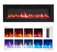 FLAMEKO Wilton 50"/127cm Electric Fireplace, Wall Mounted, Recessed, Freestanding, Logs & Crystals Included 9 Colour Flame Effect, Media Wall Compatible, 900W - 1800W Heater, Remote
