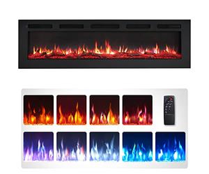 FlameKo Wilton 60"/152cm Electric Fireplace, Wall Mounted, Recessed, 9 Colour Flame Effect, Media Wall Compatible, 900W - 1800W Heater, Remote Control
