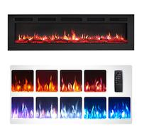 FLAMEKO Wilton 60"/152cm Electric Fireplace, Wall Mounted, Recessed, Logs & Crystals Included, 9 Colour Flame Effect, Media Wall Compatible, 900W - 1800W Heater, Remote