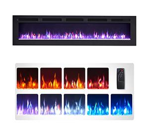 FLAMEKO Wilton 70"/178cm Electric Fireplace, Wall Mounted, Recessed, Logs & Crystals Included, 9 Colour Flame Effect, Media Wall Compatible, 900W - 1800W Heater, Remote