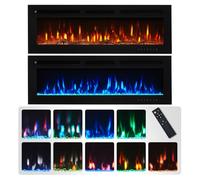 FLAMEKO Winslow 127cm/50" 3-in-1 Electric Fireplace, Recessed, 9 Colour LED Flame Effect, Touch Screen & Remote, TV Safe Media Wall, 2 Heat Setting Fan Heater 900W-1800W Logs & Crystals Included