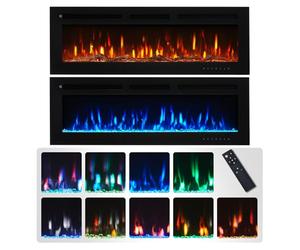 FLAMEKO Winslow 127cm/50" 3-in-1 Electric Fireplace, Recessed, 9 Colour LED Flame Effect, Touch Screen & Remote, TV Safe Media Wall, 2 Heat Setting Fan Heater 900W-1800W Logs & Crystals Included