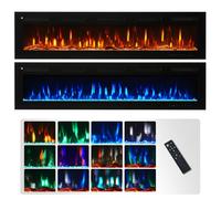 FLAMEKO Winslow 173cm/68" 3-in-1 Electric Fireplace, Recessed, 9 Colour LED Flame Effect, Touch Screen & Remote, TV Safe Media Wall, 2 Heat Setting Fan Heater 900W-1800W Logs & Crystals Included
