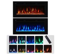 FLAMEKO Winslow 92cm/36" 3-in-1 Electric Fireplace, Recessed, 9 Colour LED Flame Effect, Touch Screen & Remote, TV Safe Media Wall, 2 Heat Setting Fan Heater 900W-1800W Logs & Crystals Included