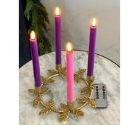 Flameless Advent Candle Set 4-Piece LED Advent Taper Candles Purple and Pink - Soft White Flickering Flame