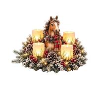 Flameless Candle Centerpiece, Reindeer Christmas Table Decor, for Winter | Traditional Winter Table Decoration, with Flocked Foliage and Hand-Painted Resin Figure, Snow-Dusted Pine Branches, Pinecones