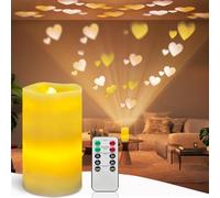 Flameless Candle Heart Projector Light,Valentines Day Decorations Candles Lamp with Romantic Red Heart Projector Lights, LED Candle with Remote and Timer for Girl Women Mom (White-Heart)