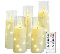 Flameless Candle, LED Battery Powered Flashing Candle, Mobile Flame Electric Candle Effect Glass Set, Christmas Lighting Indoor and Outdoor (Transparent)