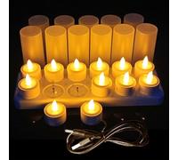 Flameless Candles 12pcs Rechargeable Tea Candles LED Flickering Tea Lights, 12 Frosted Cups with Charging Base for Valentine's Day Christmas Halloween Wedding Outdoor Party Decor (No Remote Control)