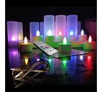 Flameless Candles 12pcs Rechargeable Tea Candles LED Flickering Tea Lights, 12 Frosted Cups with Charging Base for Valentine's Day Christmas Halloween Wedding Outdoor Party Decor (RGB Remote Control)