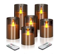 Flameless Candles 4" 5" 6" Acrylic Glass Pillars 3" Diameter Battery Operated Flickering Candles Include Remote with 24Hour Timer Function 400+ Hours by 2 AA Batteries (Gray, Warm Light 6 Pack)