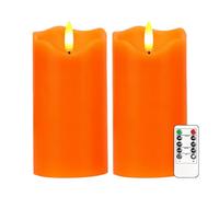 Flameless Candles Lights, 2 Pcs Orange Flickering LED Candles with Remote & Timer, Dimmable LED Candle Battery Operated, Electric Candle for Thanksgiving Halloween Fall Harvest Decor (2 Pack Orange)