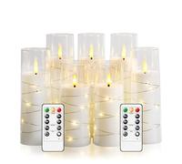 Flameless Candles,with Embedded Star String, Battery Operated Candles Flickering LED Pillar Candles with Remote Control and Timer, Home Decoration Add a Warm and Romantic Atmosphere,Set of 7 (White)