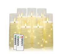 Flameless Candles,with Embedded Star String, Battery Operated Candles Flickering LED Pillar Candles with Remote Control and Timer, Home Decoration Add a Warm and Romantic Atmosphere，Set of 7 (Ivory)