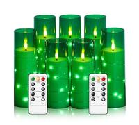 Flameless Candles,with Embedded Star String, Battery Operated Candles Flickering LED Pillar Candles with Remote Control and Timer, Home Decoration Add a Warm and Romantic Atmosphere，Set of 7 (Green)