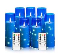 Flameless Candles,with Embedded Star String, Battery Operated Candles Flickering LED Pillar Candles with Remote Control and Timer, Home Decoration Add a Warm and Romantic Atmosphere，Set of 7 (Blue)