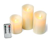 Flameless LED Candles Battery Operated Real Wax Flickering Flame with Remote Set of 3 by Crystals®
