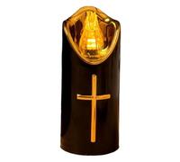 Flameless LED Memorial Candle with Gold Cross - Battery Operated Grave Light Flickering Pillar | Religious Prayer Votive for Cemetery Church Home Decor | Reusable Electric Lamp 5x12.5cm