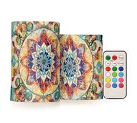 Flameless Pillar Candle Color Changing Pillar Candles Set for Dining Room Table Bohemian Pattern Boho Vintage Mandala