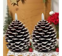 Flameless Pinecone Candles, Large Christmas Pinecone Candles, Flickering Real Wax Pine Cone Candle, Battery Operated Flameless LED Pine Cone Candle for Fall Christmas Holiday Indoor Decoration (2PCS)