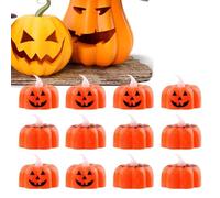 Flameless Pumpkin Lights - LED Flickering Tea Light Decorative Accent Battery Powered Illumination Piece, Tabletop Lighting Sculpture | Halloween Themed Ornament For Party Wedding Birthday Celebration