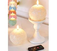 Flameless Spring Carved Spheres, LED Flickering Candles with Remote & Timer Control, Artificial Fake Realistic Light up Candles, Flame-Free Ambient Home Decor (Beige)
