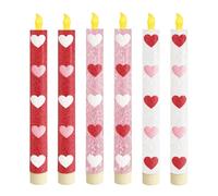 Flameless Taper Candles - 6 Piece 9.84 Inch LED Candlesticks, Battery Operated Flickering Flame Effect, Remote Control Decorative Lights, Realistic Warm | Heart Shape Valentine Set for Tabl