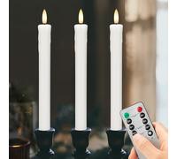 Flameless Taper Candles with 3D Wick, Dripless Real Wax LED Candles with 2 Remote and Timer, 3 Pack Flickering Candlesticks Battery Operated, Electric Candles for Home, Wedding, Party, Decor, White