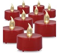 Flameless Tea Lights Candles 24 Pack LED Battery Operated Electric Votive Fake Candles Realistic Flickering and 200+ Hours Long Lasting Bright for Celebrations Festivals (Red)