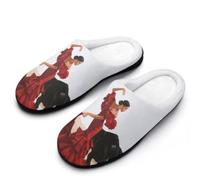 Flamenco Dancer Cotton Women's Slip-on Slippers | Winter Warm House Shoes with Rubber Sole for Home Office Hotel