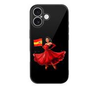 Flamenco Dancer Spain Flag Spanish Glass Phone Case Shockproof Phone Cover | Case Compatible for iPhone 18/Pro/Max
