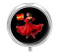 Flamenco Dancer Spain Flag Spanish Pill Box 3 Compartment Small Portable Medicine Case Pill Organizer for Pocket Purse